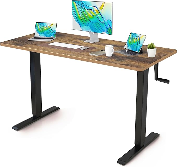 Whole Piece DeskTop Manual Standing Desk Adjustable Height- Crank Stand Up Desk, Sit Stand Desk with Frame Computer Desk 48 x 24 Inch - LeafyLoom
