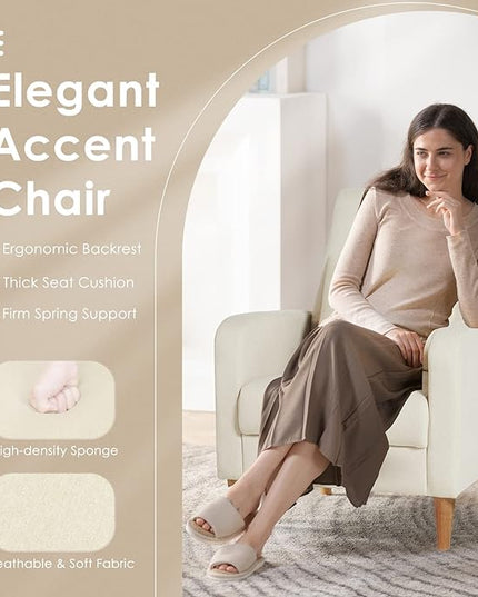 COLAMY Modern Upholstered Accent Chair Armchair with Pillow, Fabric Reading Living Room Side Chair,Single Sofa with Lounge Seat and Wood Legs, Beige - LeafyLoom