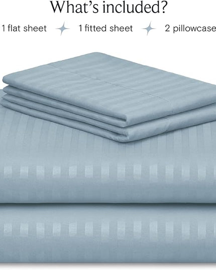 LuxClub Striped Sheets, 4 PC Striped Bed Sheets Twin Size, Deep Pockets 18" Eco Friendly Wrinkle Free-Kids-Fitted Sheets Machine Washable Hotel Bedding (Twin XL, Light Blue) - LeafyLoom