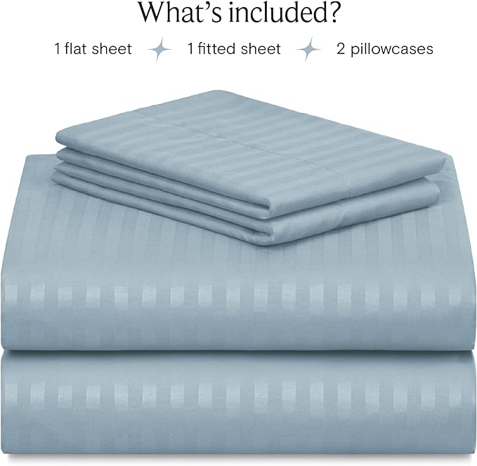LuxClub Striped Sheets, 4 PC Striped Bed Sheets Twin Size, Deep Pockets 18" Eco Friendly Wrinkle Free-Kids-Fitted Sheets Machine Washable Hotel Bedding (Twin XL, Light Blue) - LeafyLoom