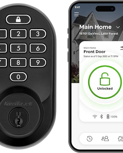 Kwikset Halo Wi-Fi Smart Lock, Keyless Entry Door Deadbolt, Geofence Auto-Unlock, Grade AAA Certified, No Hub Easy Install, Matte Black Lifetime Finish Warranty, Backlit Keypad Kwikset