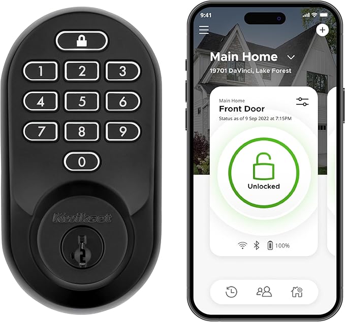 Kwikset Halo Wi-Fi Smart Lock, Keyless Entry Door Deadbolt, Geofence Auto-Unlock, Grade AAA Certified, No Hub Easy Install, Matte Black Lifetime Finish Warranty, Backlit Keypad Kwikset