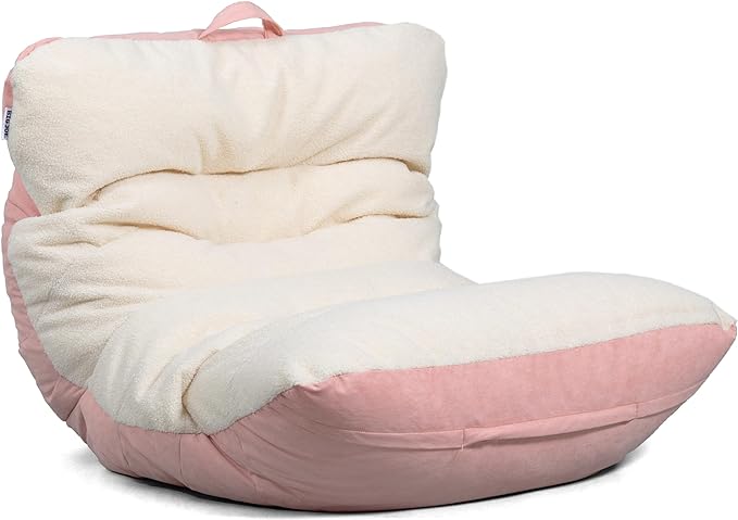 Big Joe Roma Bean Bag Chair, Oat Sherpa and Desert Rose, Vegan Suede, 3 feet - LeafyLoom