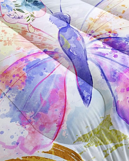 Datura home Watercolor Butterfly Comforter Bedding Set for Girls Kids Teens,Lightweight Colorful Floral Butterfly Printed Tie-dye with 2 Pillowcases(Watercolor Butterfly Full),Butterfly Purple - LeafyLoom