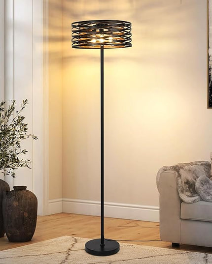 Industrial Floor Lamp for Living Room, Farmhouse Floor Lamps for Living Room Bright Lighting, Vintage Rustic Floor Lamp with Double Shades, Tall Standing Lamp for Bedroom, Office(Black) - LeafyLoom