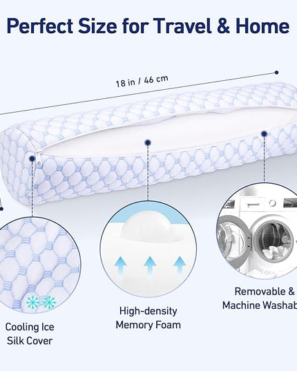 Neck Roll Pillow - Cooling Neck Roll Pillow for Sleeping - Cervical Neck Roll Pillow for Neck Support - Memory Foam Memory Foam Round Cylinder Bolster Pillow for Bed, Couch, Yoga (Blue) - LeafyLoom