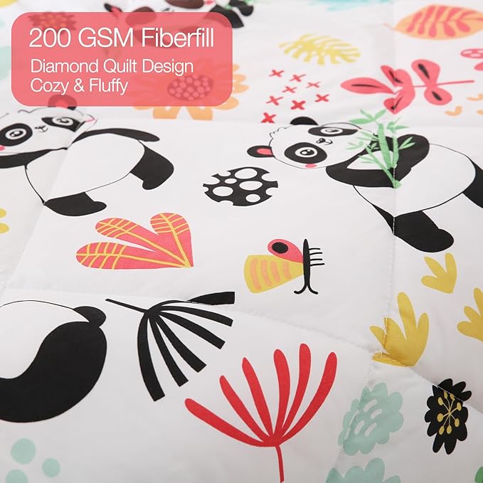 JSD Panda Flower Kids Comforter Set, 2 Pieces Twin Microfiber Comforter with Pillow Sham, Soft Comfortable Machine Washable - LeafyLoom