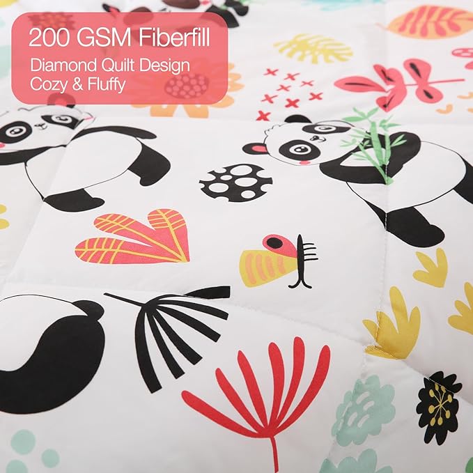 JSD Panda Flower Kids Comforter Set, 3 Pieces Full Microfiber Comforter with Pillow Shams, Soft Comfortable Machine Washable - LeafyLoom