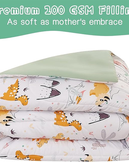 Dinosaur Kids Comforter Set for Boys Twin, Cute Reversible Quilted Dino Printed Bedding Set with Pillow Sham, Lightweight Soft Breathable Machine Washable Bed Set 2 Piece - LeafyLoom