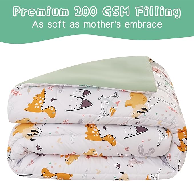 Dinosaur Kids Comforter Set for Boys Twin, Cute Reversible Quilted Dino Printed Bedding Set with Pillow Sham, Lightweight Soft Breathable Machine Washable Bed Set 2 Piece - LeafyLoom