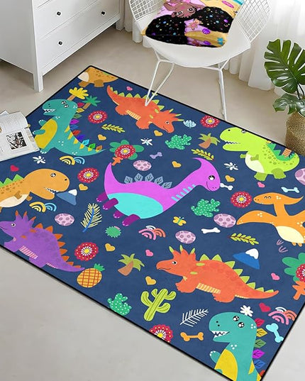 Dinosaur Rugs for Boys Bedroom Dinosaur Play Rug Kids Room Rug Dinosaur Area Rug Cartoon Dinosaur Carpet Cute Dinosaur Mat Dinosaur Rug for Living Room Bedroom Playroom, Blue 2'5''×4' - LeafyLoom