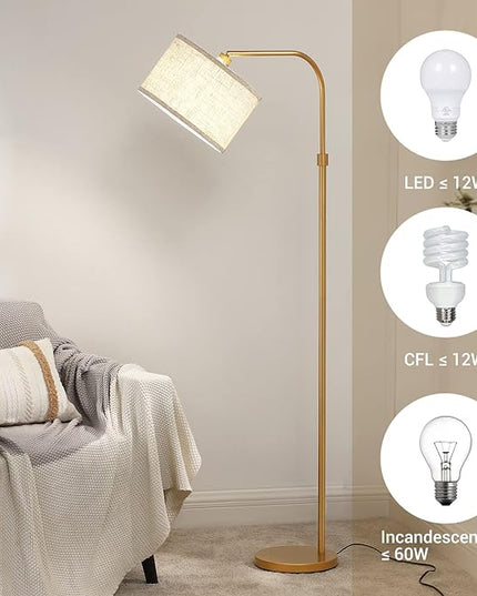 EDISHINE Arc Floor Lamp for Living Room, Modern Standing Lamp with Adjustable Drum Shade, Gold Reading Lamp Corner Light with Foot Switch for Bedroom, Office, Kids Room - LeafyLoom