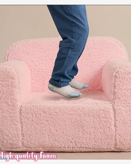 Kids Snuggly-Soft Sherpa Chair, Cuddly Toddler Foam Chair for Boys and Girls, Pink - LeafyLoom