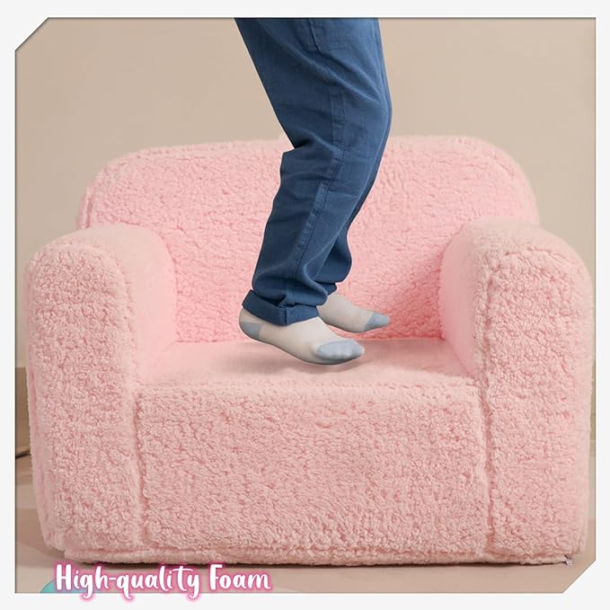 Kids Snuggly-Soft Sherpa Chair, Cuddly Toddler Foam Chair for Boys and Girls, Pink - LeafyLoom