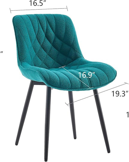 Velvet Dining Chairs Set of 2, Boucle Upholstered Dining Room Chairs with Curved Backrest for Kitchen Living Room Dining Room, Peacock Green - LeafyLoom