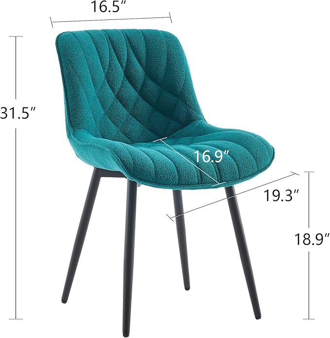 Velvet Dining Chairs Set of 2, Boucle Upholstered Dining Room Chairs with Curved Backrest for Kitchen Living Room Dining Room, Peacock Green - LeafyLoom
