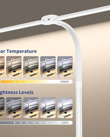 Led Desk Lamp with USB Charging Port Architect Task Dual Lamps for Home Office with Atmosphere Lighting, 24W Ultra Bright Modern Flexible Gooseneck Tall Table Light 5 Color Modes for Drafting Reading - LeafyLoom