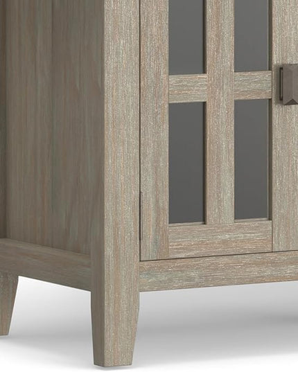 SIMPLIHOME Artisan SOLID WOOD Universal TV Media Stand, 72 inch Wide, Transitional, Living Room Entertainment Center, Storage Cabinet, for Flat Screen TVs up to 80 inches in Distressed Grey - LeafyLoom