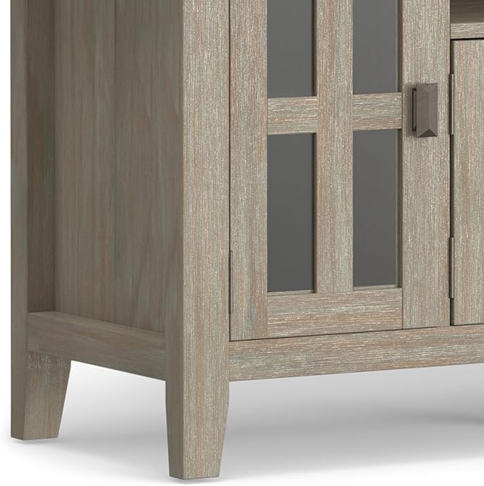 SIMPLIHOME Artisan SOLID WOOD Universal TV Media Stand, 72 inch Wide, Transitional, Living Room Entertainment Center, Storage Cabinet, for Flat Screen TVs up to 80 inches in Distressed Grey - LeafyLoom