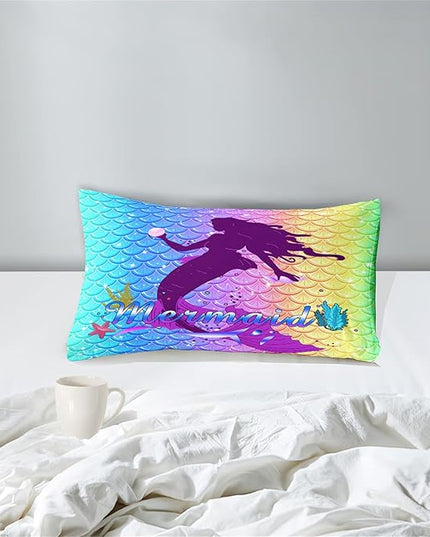 Mermaid Comforter Set Twin Fish Scale Patterns Printed Twin Bed Comforter Sets for Girls 2 Piece Kids All Season Ultra Soft MIcrofiber Mermaid Bedding Set Quilted Duvet with 1 Pillowcase, Twin Size - LeafyLoom