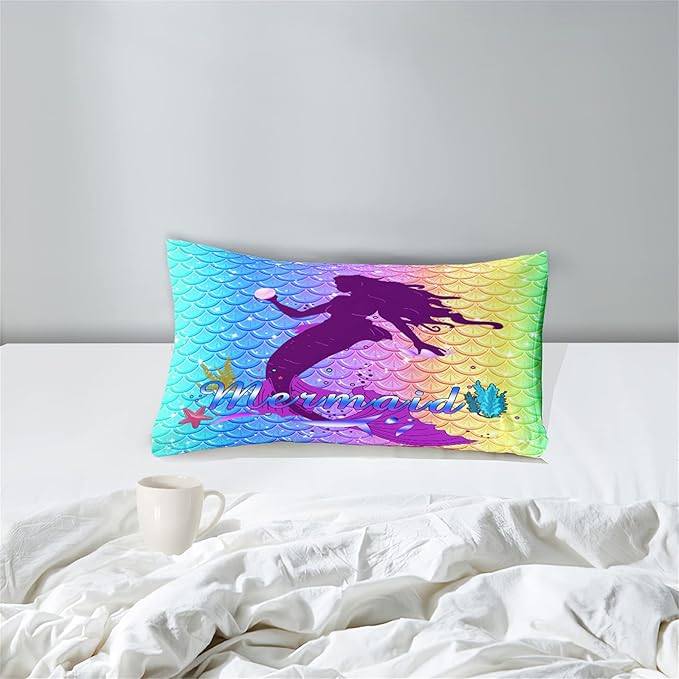 Mermaid Comforter Set Twin Fish Scale Patterns Printed Twin Bed Comforter Sets for Girls 2 Piece Kids All Season Ultra Soft MIcrofiber Mermaid Bedding Set Quilted Duvet with 1 Pillowcase, Twin Size - LeafyLoom