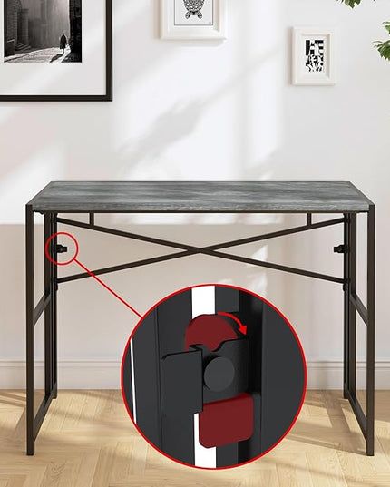 31 Inch Folding Small Computer Desk, Foldable Space-Saving Home Office Table, Simple Study Writing Gaming Workstation for Small Space, No Assembly Needed, Grey Oak - LeafyLoom