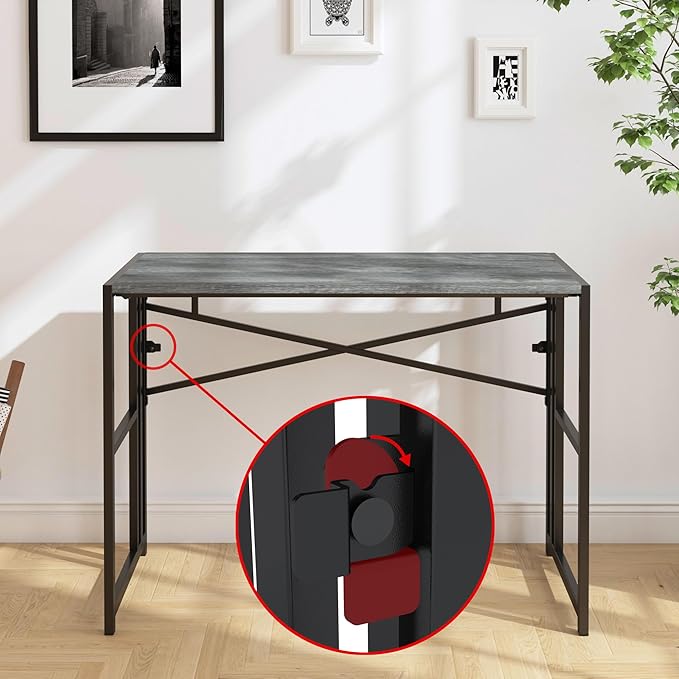 31 Inch Folding Small Computer Desk, Foldable Space-Saving Home Office Table, Simple Study Writing Gaming Workstation for Small Space, No Assembly Needed, Grey Oak - LeafyLoom