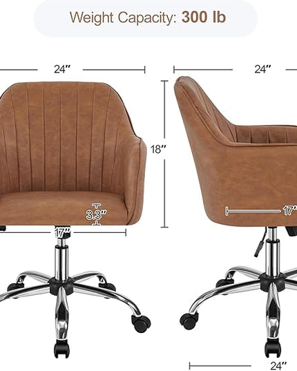 Yaheetech Modern Faux Leather Desk Chair Height Adjustable Task Chair Swivel Office Chair Makeup Chair Computer Chair Mid Back Chair Living Room Chairs with Arms Retro Brown - LeafyLoom