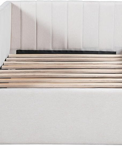 Twin Size Daybed with Trundle - Upholstered Daybed Linen Fabric Sofa Bed Frame with Twin Trundle for Bedroom Guest Room Living Room, No Box Spring Needed, Beige - LeafyLoom