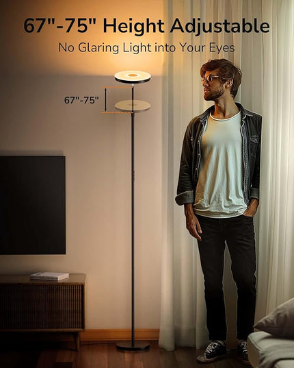 ULG Floor Lamp,32W/2500LM LED Modern Torchiere, RGB Super Bright-Tall Standing, 67-75” Adjustable Tall Lamp, Pole Light with Remote & Touch Control for Living Room,Bed Room,Office - LeafyLoom