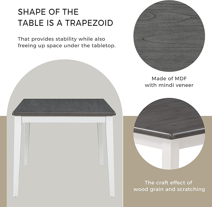 6-Piece Wood Rectangular Dining Table Set with 4 Upholstered Chairs & Bench for Home Kitchen Room, Classic and Traditional Style, 1, White+Gray 1 - LeafyLoom