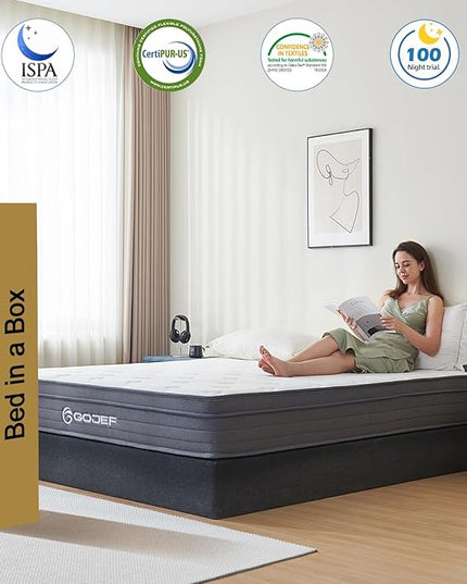 King Size Mattress, 10 Inch Memory Foam Mattress, Hybrid Mattress in a Box with Independent Spring, Soft and Comfortable Medium Firm Mattress, Pressure Relief, CertiPUR-US Certified - LeafyLoom