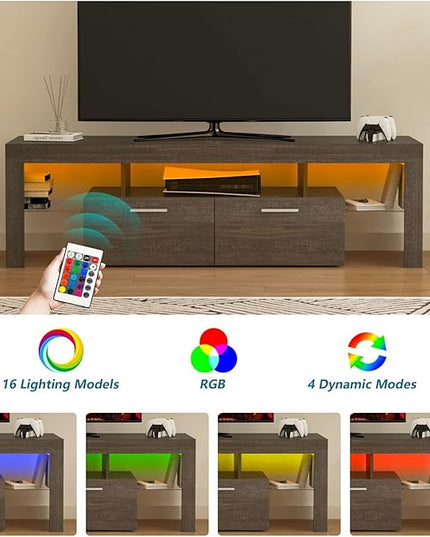 Mid Century Modern TV Stand for 40 50 55 60 65 70 Inch TV, Brown LED TV Stand with Storage Cabinet, Wood Media TV Console, TV Entertainment Center for Living Room Bedroom - LeafyLoom