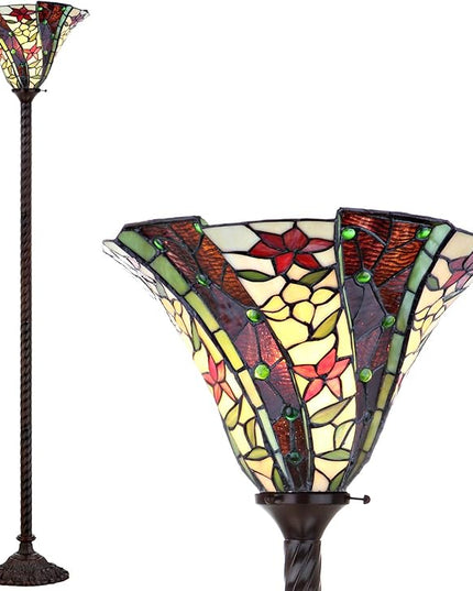 JONATHAN Y JYL8001A Williams Tiffany-Style 71" Torchiere LED Floor Lamp, Tiffany, Traditional, Art Nouveau Style, Office, Living Room, Family Room, Dining Room, Bedroom, Hallway, Foyer, Bronze - LeafyLoom