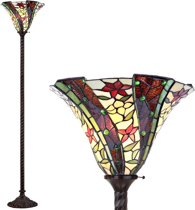 JONATHAN Y JYL8001A Williams Tiffany-Style 71" Torchiere LED Floor Lamp, Tiffany, Traditional, Art Nouveau Style, Office, Living Room, Family Room, Dining Room, Bedroom, Hallway, Foyer, Bronze - LeafyLoom