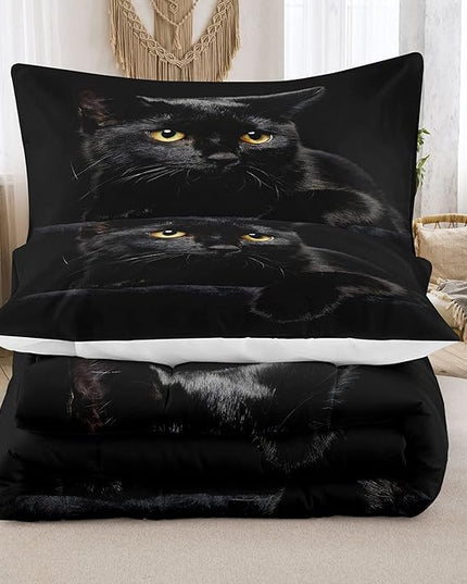 NINENINE Cat Comforter Bedding Set Twin for Girls Kids,Black Cat Lying on The Black Sofa Pattern Printed Bedding Set,Black Comforter Set,Soft Breathable Microfiber Quilt with Matching Pillowcase#5005 - LeafyLoom