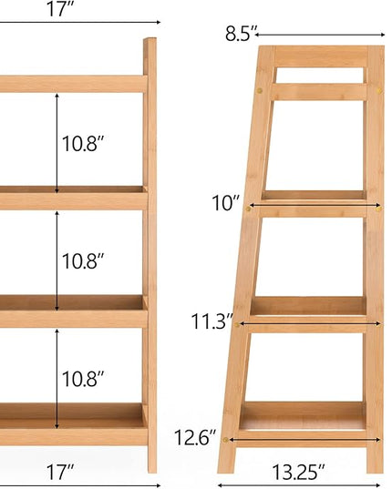 Bamboo Bookshelf, 4 Tier Ladder Shelf, Freestanding Storage Shelf Rack for Bathroom, Kitchen, Living Room - LeafyLoom