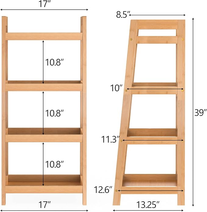 Bamboo Bookshelf, 4 Tier Ladder Shelf, Freestanding Storage Shelf Rack for Bathroom, Kitchen, Living Room - LeafyLoom