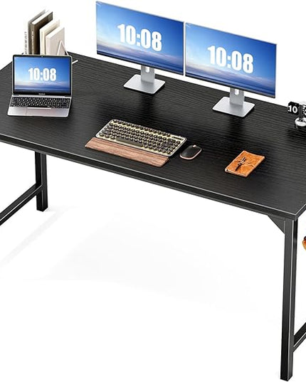 JHK Computer Desk Office 55 Inch Writing Work Kids Study Simple Wooden Table for Home Bedroom Modern Style with Headphone Hooks & Storage Bag, Black - LeafyLoom