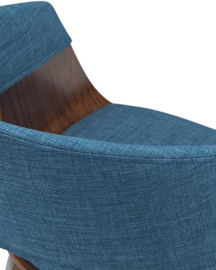 SIMPLIHOME Lowell / Draper Mid Century Modern 7 Pc Dining Set with 6 Upholstered Bentwood Dining Chairs in Blue Linen Look Fabric and 66 Inch Wide Table, For the Dining Room and Kitchen - LeafyLoom