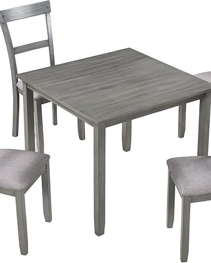 5 Piece Set Industrial Wooden Kitchen Table and 4 Chairs for Dining Room, Grey, Gray - LeafyLoom