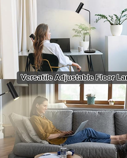 Floor Lamp, Industrial Floor Lamps for Living Rooms & Bedrooms - Rustic Farmhouse Reading Lamp Standing, Adjustable Metal Heads Indoor Task Lighting for Living Room Office Home Décor (Black-D01) - LeafyLoom