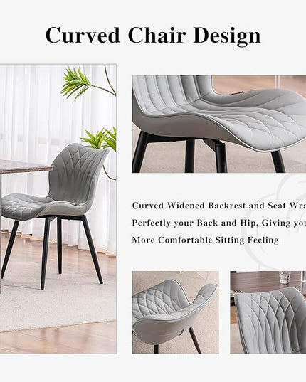 YOUNIKE Dining Chairs Set of 2, Upholstered Faux Leather Kitchen & Dining Room Chairs, Mid Century Modern Living Room Bedroom Side Chairs with Wide Wing Back and Adjustable Metal Legs, Grey - LeafyLoom