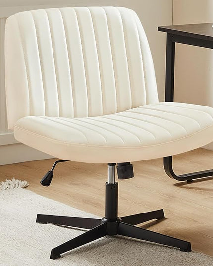 Sweetcrispy Criss Cross Chair Legged, Armless Office Desk Chair No Wheels, Swivel Vanity Chair, Height Adjustable Wide Seat Computer Task Chair, Fabric Vanity Modern Home Chair Cream - LeafyLoom