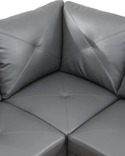 3-Piece L-Shaped Sectional Couches Lounge & Storage Modular Living Room Home Office, 3pcs 97'' Sofa+66.5'' Chaise+28.5'' Ottoman(Left), Dark Grey Faux Leather - LeafyLoom