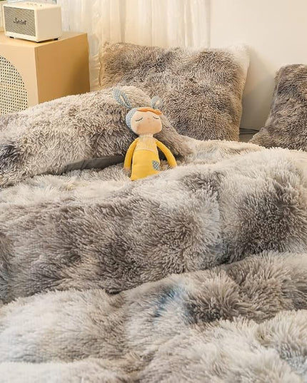 Faux Fur Kids Girls TD Black Comforter Sets King - 3PC Bed Set Warm Comfortable Soft Plush Flannel Velvet Fluffy Fuzzy Bedding（Comforter x 1 Pillowcases x 2） - LeafyLoom