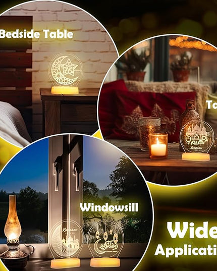 4 Pieces Ramadan Table Lights Eid Mubarak Decoration for Home Moon Star Castle LED Lights Ramadan Table Centerpiece Mubarak Gift for Muslims Islamic Holiday Eid Al Fitr Party Supplies - LeafyLoom