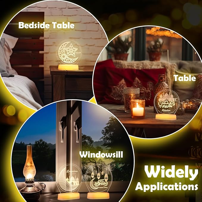 4 Pieces Ramadan Table Lights Eid Mubarak Decoration for Home Moon Star Castle LED Lights Ramadan Table Centerpiece Mubarak Gift for Muslims Islamic Holiday Eid Al Fitr Party Supplies - LeafyLoom