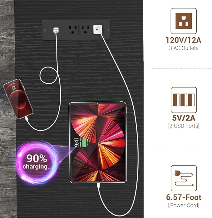 armocity Computer Desk with LED, Gaming Desk with Outlets, 40 Reversible Laptop Table with Monitor Stand, Small Desk for Small Spaces, Grey/Black - LeafyLoom