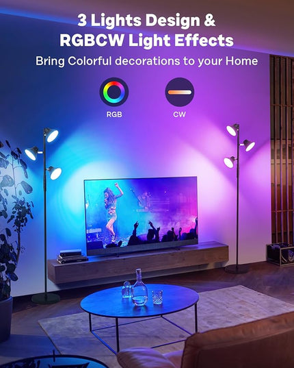 RGBCW Floor Lamp, 36W Bright Color Changing Lamp, Modern Stepless Dimmable LED RGB Floor Lamp with Remote & Touch Control, Standing Lamp for Living Room, Game Room, Bedroom - LeafyLoom
